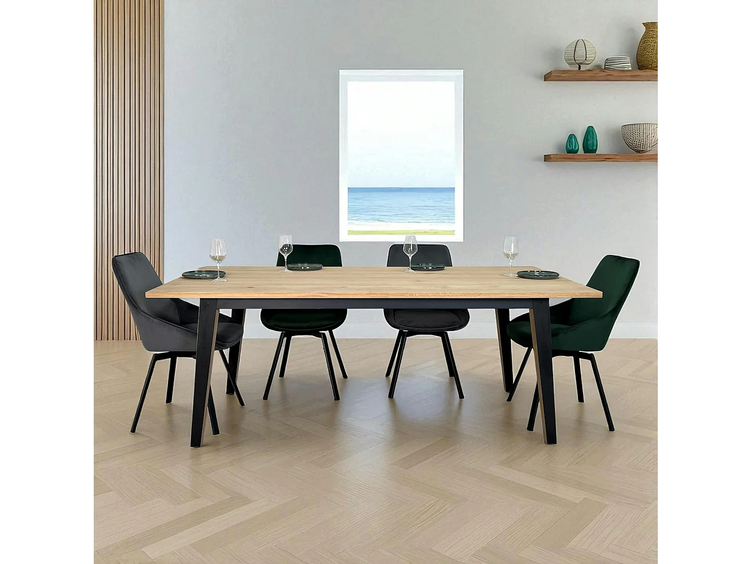 Table à manger moderne bois clair - pieds métal, 200 cm GRADO