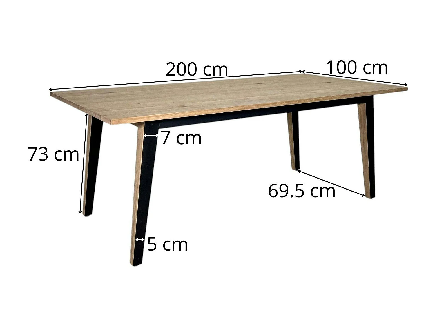 Table à manger moderne bois clair - pieds métal, 200 cm GRADO