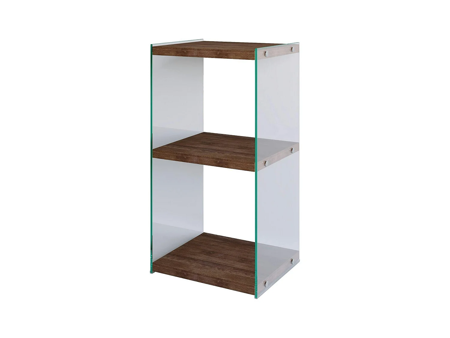 Colonne vitrine design - bois brun, 3 plateaux LHASA