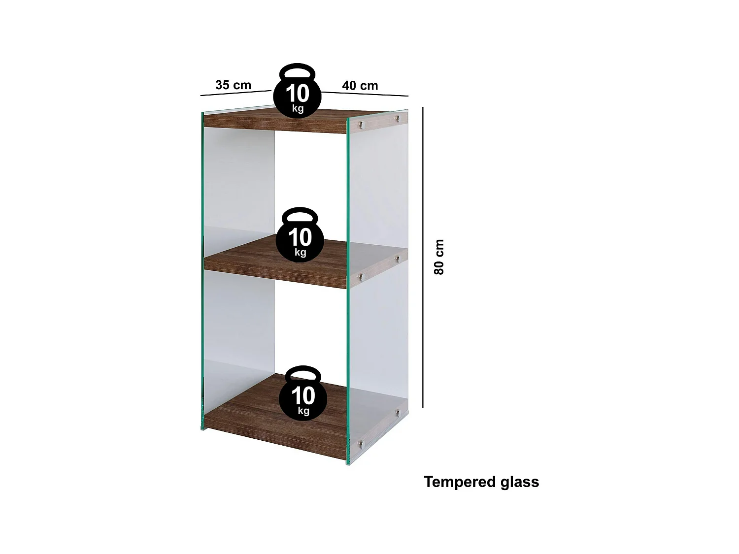 Colonne vitrine design - bois brun, 3 plateaux LHASA