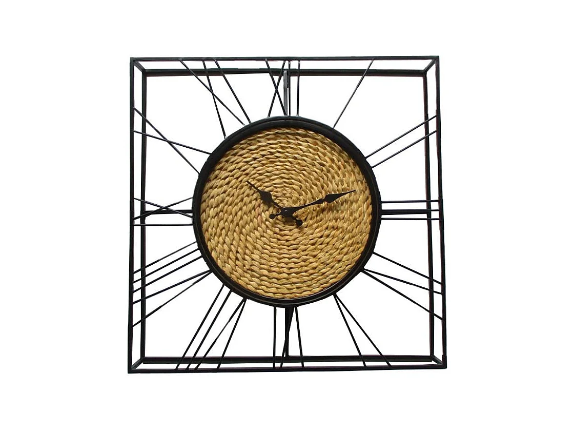 Horloge murale décorative forme carrée avec fibres végétales