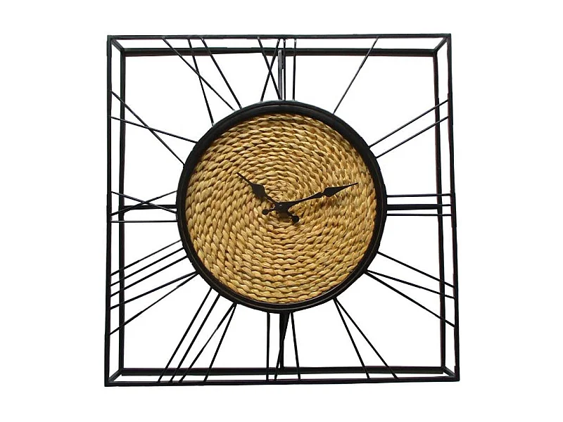 Horloge murale décorative forme carrée avec fibres végétales