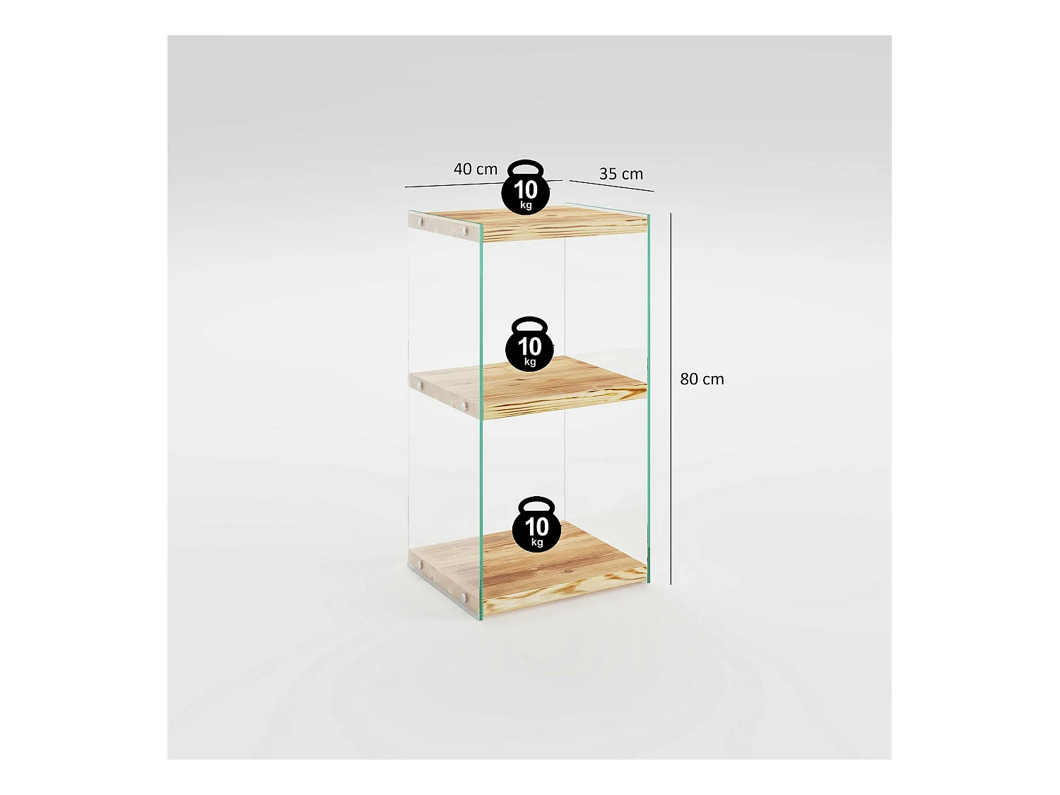 Colonne vitrine design - bois clair, 3 plateaux LHASA