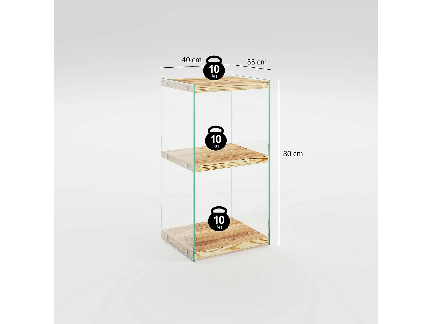 Colonne vitrine design - bois clair, 3 plateaux LHASA