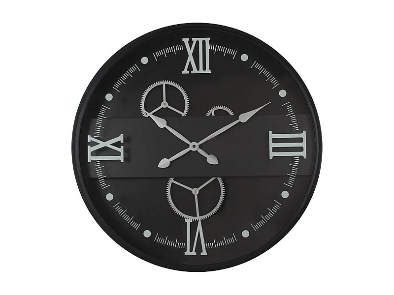 Horloge murale noire et argent avec chiffres romains
