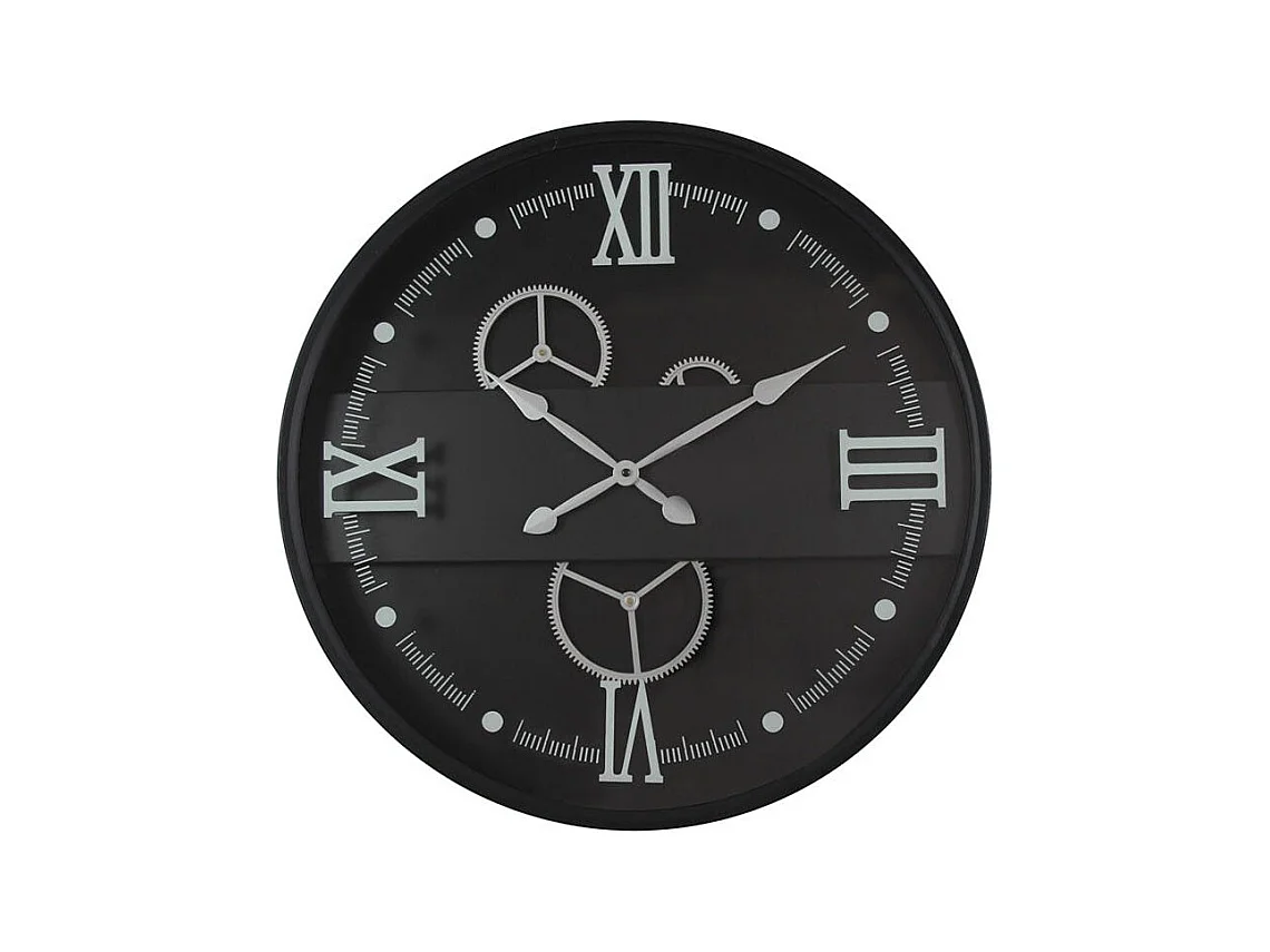 Horloge murale noire et argent avec chiffres romains