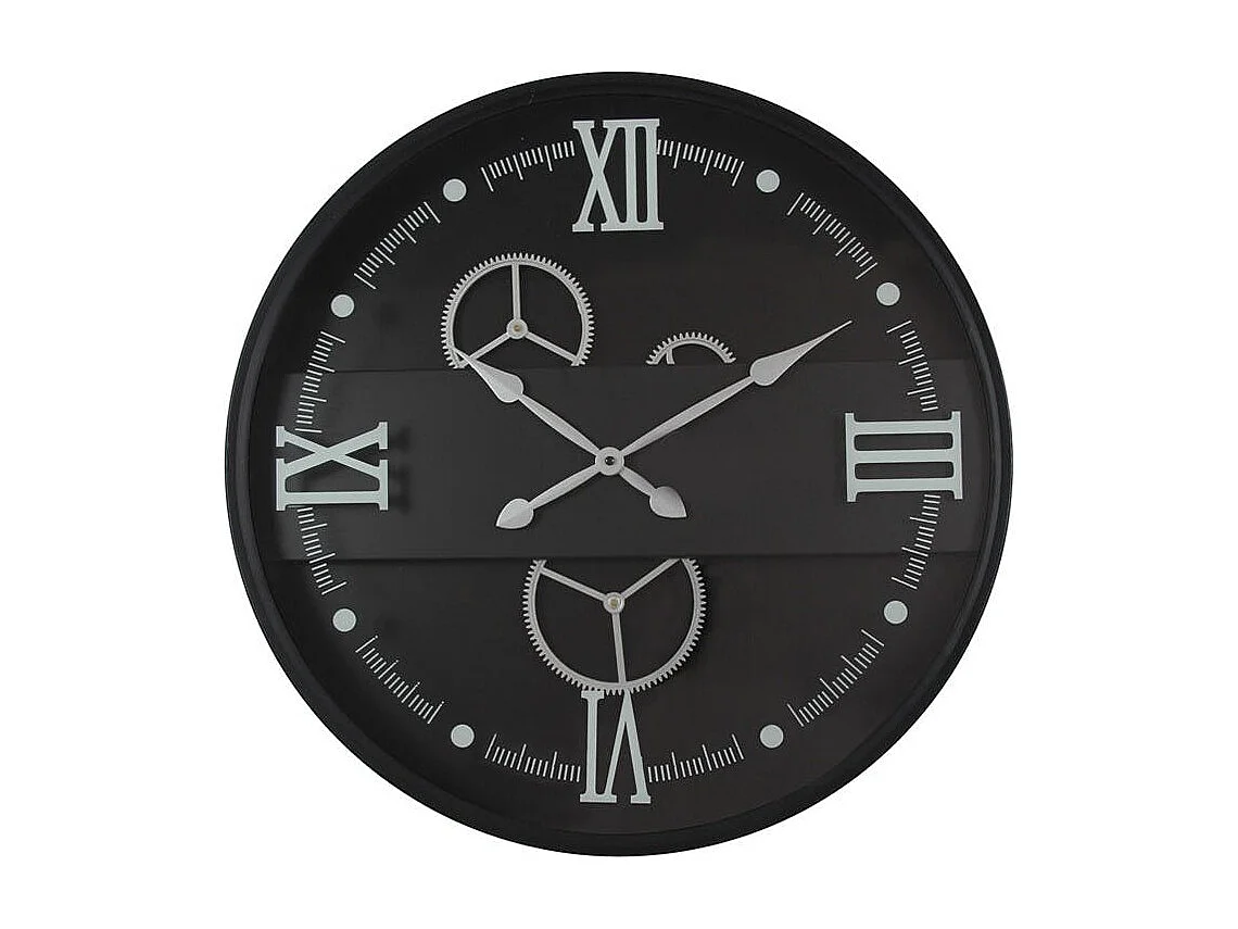 Horloge murale noire et argent avec chiffres romains