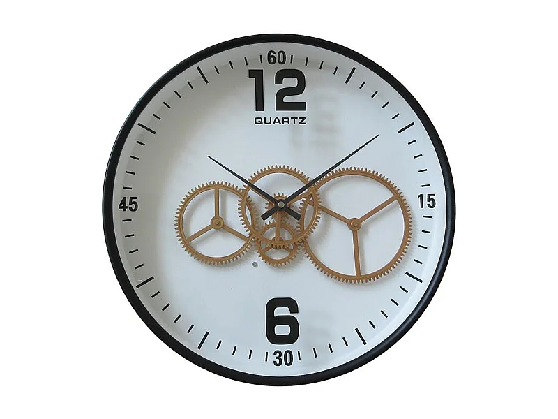 Horloge engrenages or fond blanc