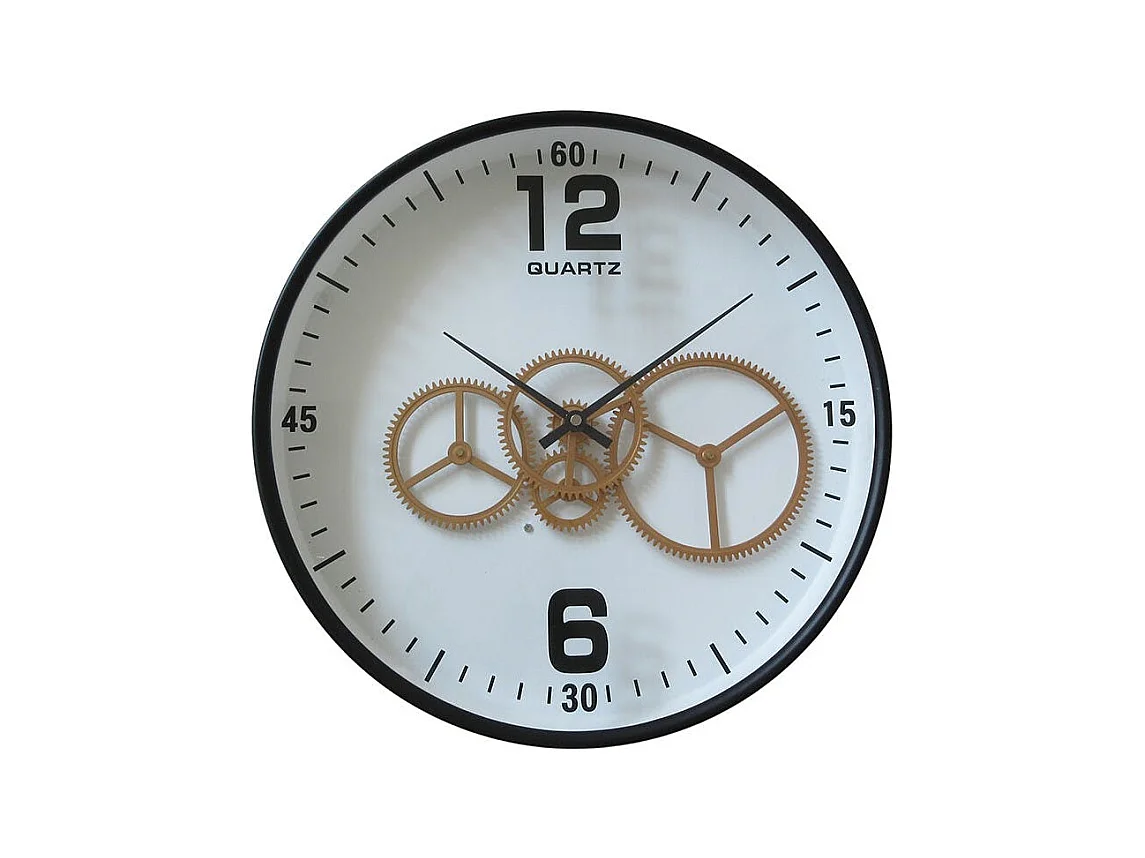 Horloge engrenages or fond blanc