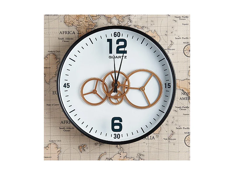 Horloge engrenages or fond blanc