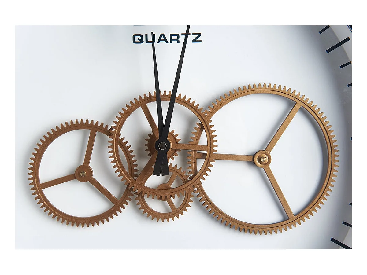 Horloge engrenages or fond blanc