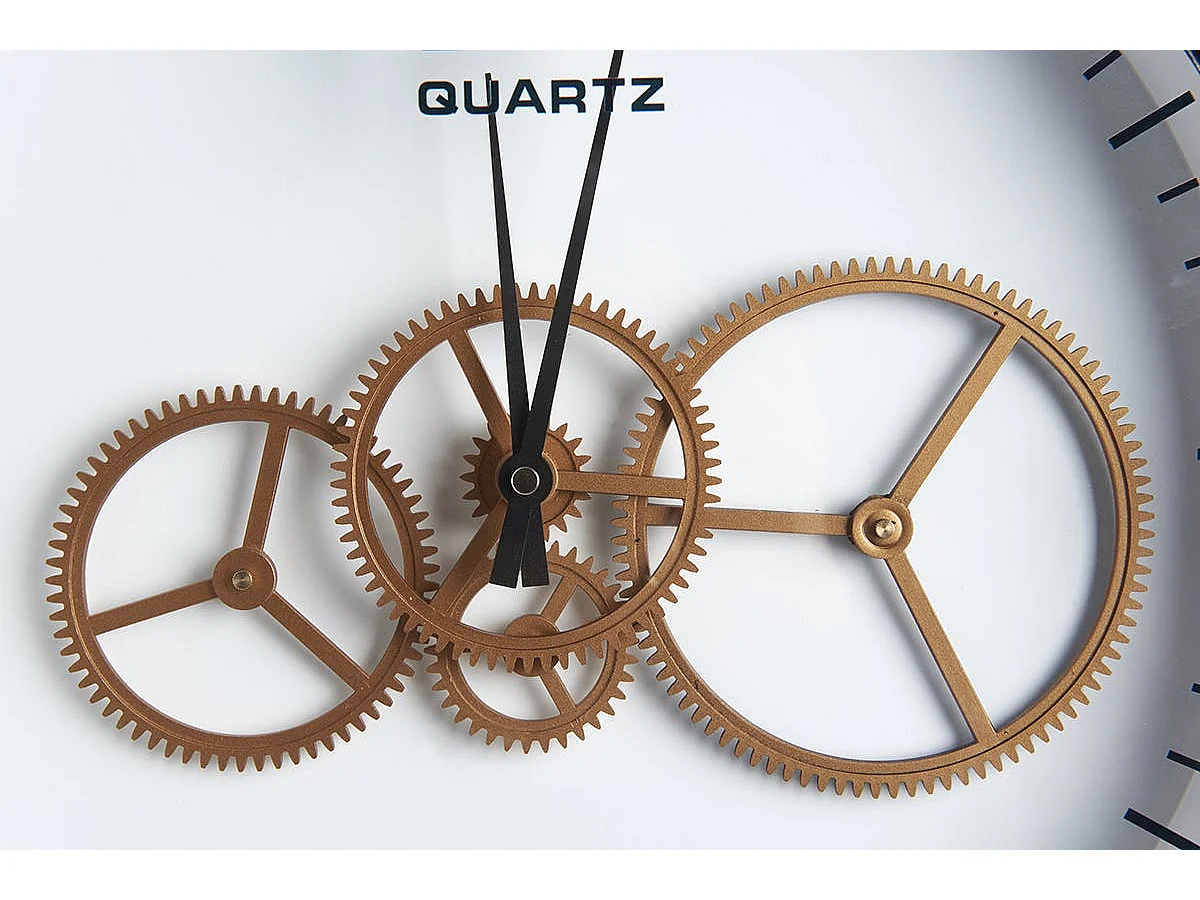 Horloge engrenages or fond blanc