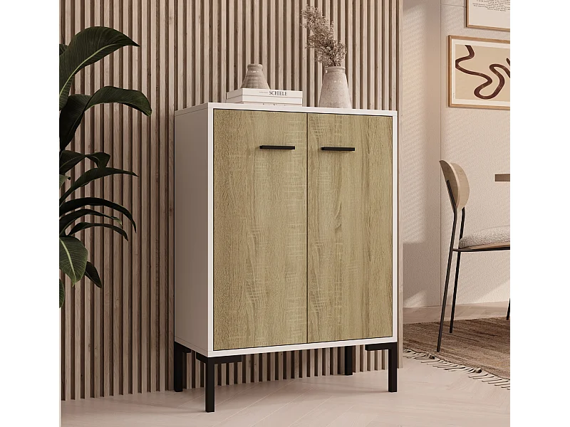 Aparador pequeño para Salón comedor en Blanco y Sonoma 60x30x84cm Lander L15