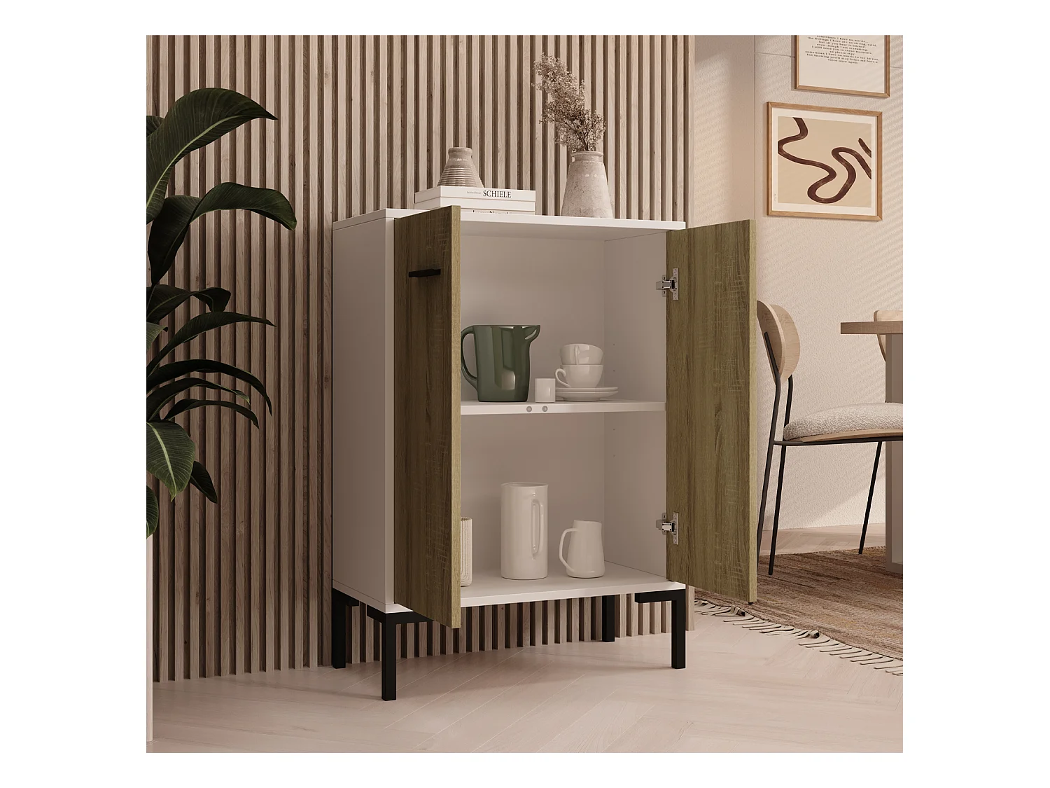 Aparador pequeño para Salón comedor en Blanco y Sonoma 60x30x84cm Lander L15