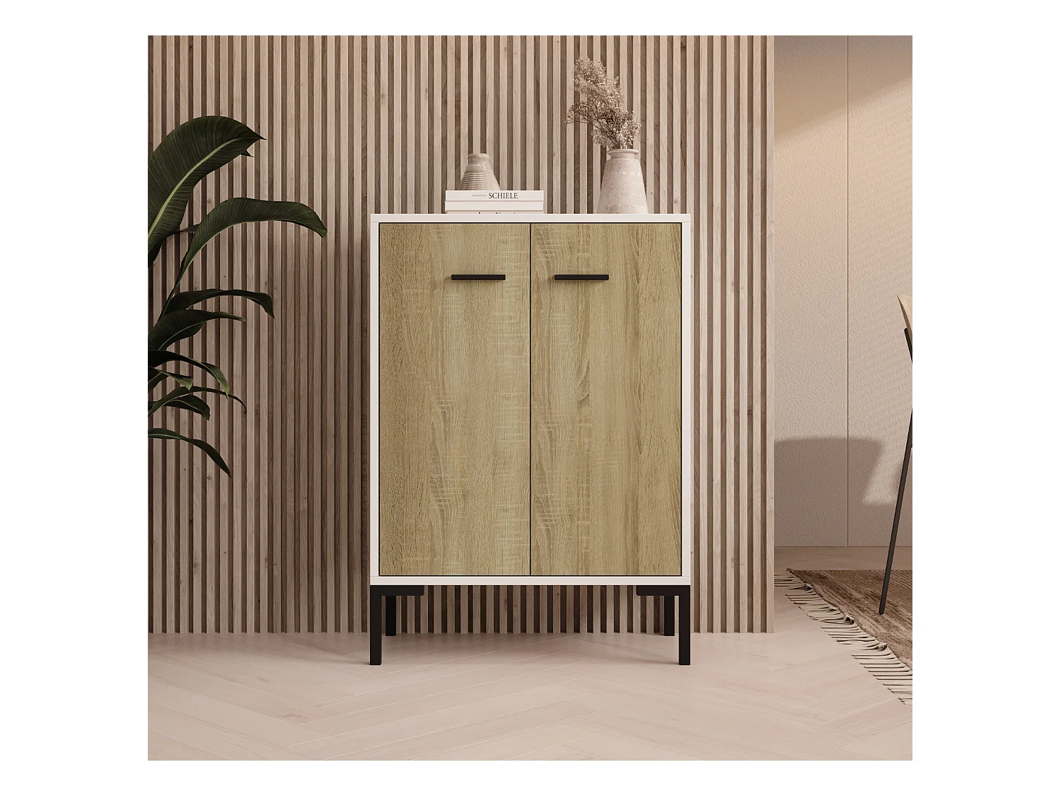 Aparador pequeño para Salón comedor en Blanco y Sonoma 60x30x84cm Lander L15