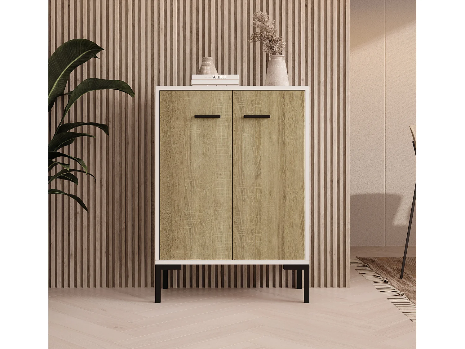 Aparador pequeño para Salón comedor en Blanco y Sonoma 60x30x84cm Lander L15