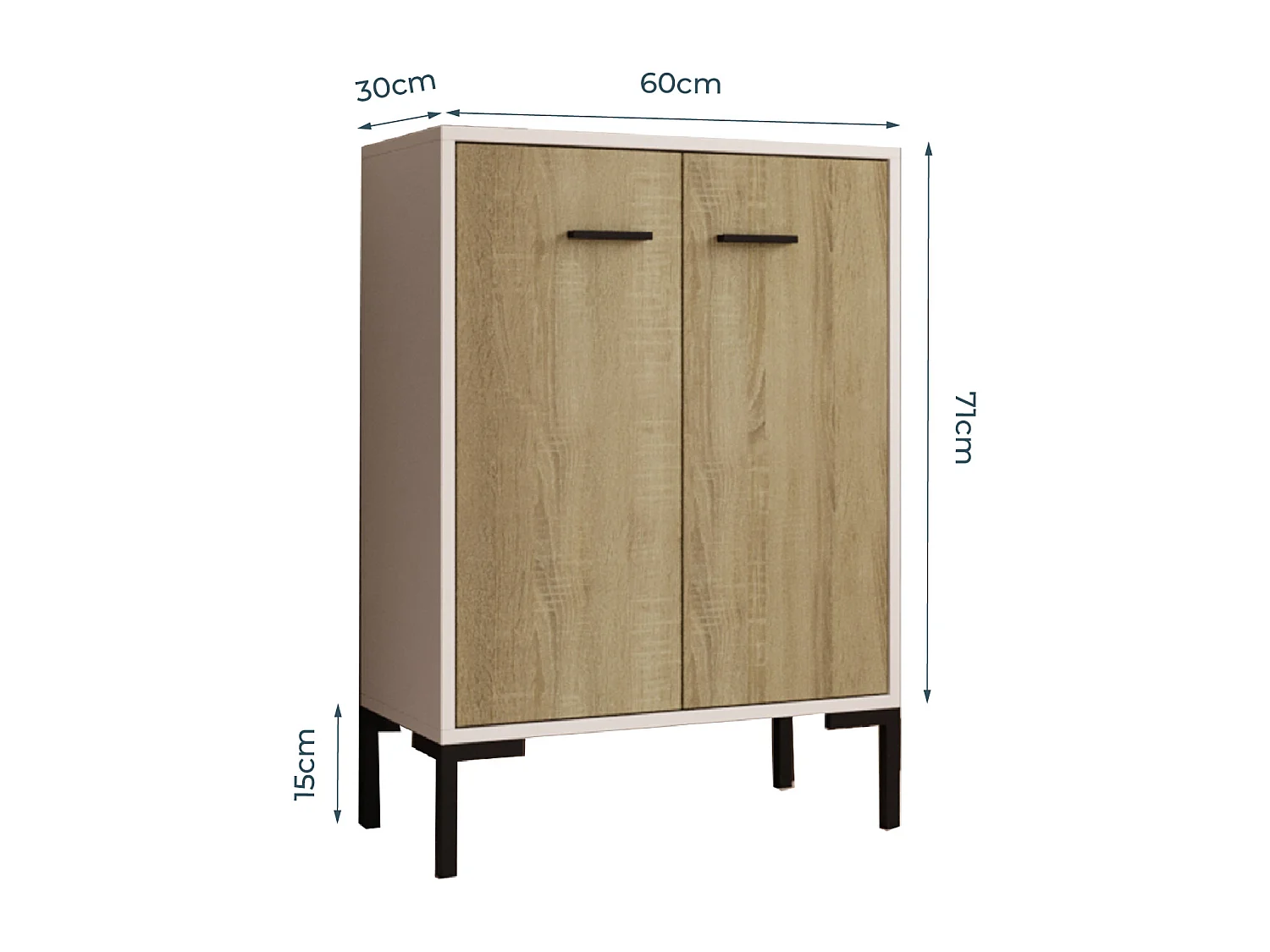 Bahut Buffet bas pour Salon Salle à manger en Blanc et Sonoma 60x30x84cm Lander L15