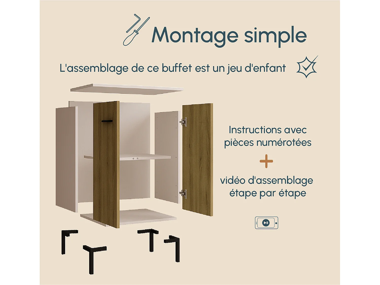 Bahut Buffet bas pour Salon Salle à manger en Blanc et Sonoma 60x30x84cm Lander L15
