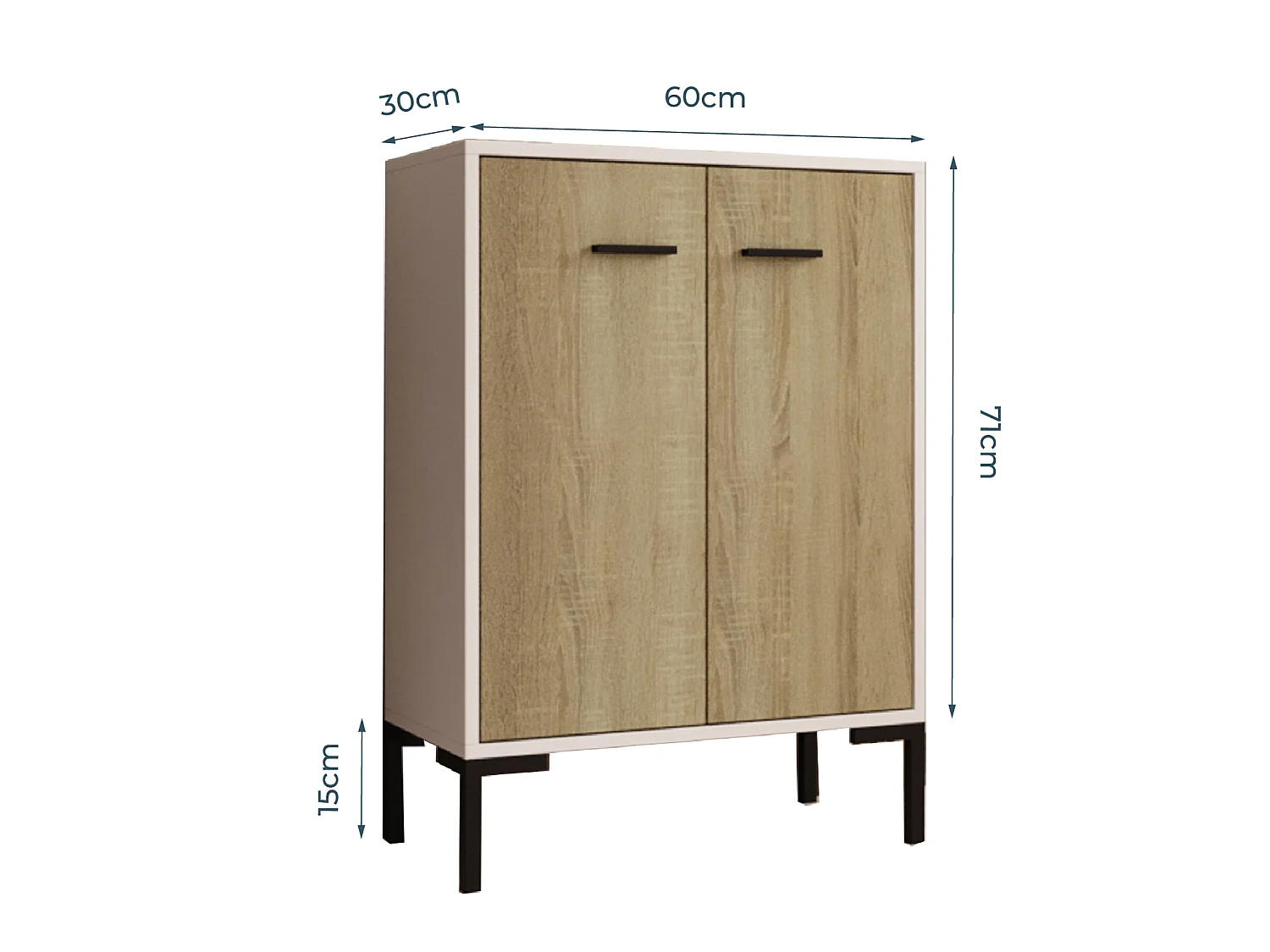 Bahut Buffet bas pour Salon Salle à manger en Blanc et Sonoma 60x30x84cm Lander L15