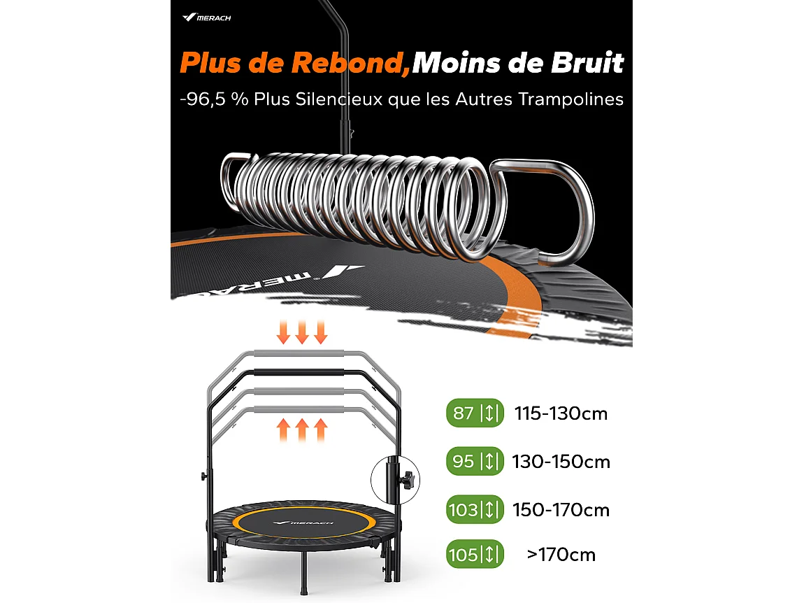 Klappbares Fitness-Trampolin Ø102 cm – Bungee-Rebounder, leise & robust, bis 150 kg, Indoor/Outdoor, ideal für Erwachsene & Kinder, mit Griff