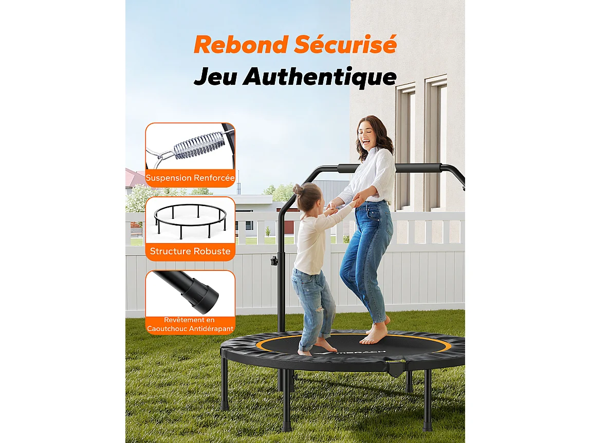 Klappbares Fitness-Trampolin Ø102 cm – Bungee-Rebounder, leise & robust, bis 150 kg, Indoor/Outdoor, ideal für Erwachsene & Kinder, mit Griff