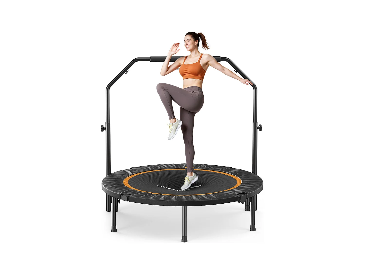Trampoline Fitness Noir, MERACH, 102 cm, Pliable pour Enfants/Adultes, Intérieur/Extérieur, Charge Max 150 kg, avec Poignées Réglables