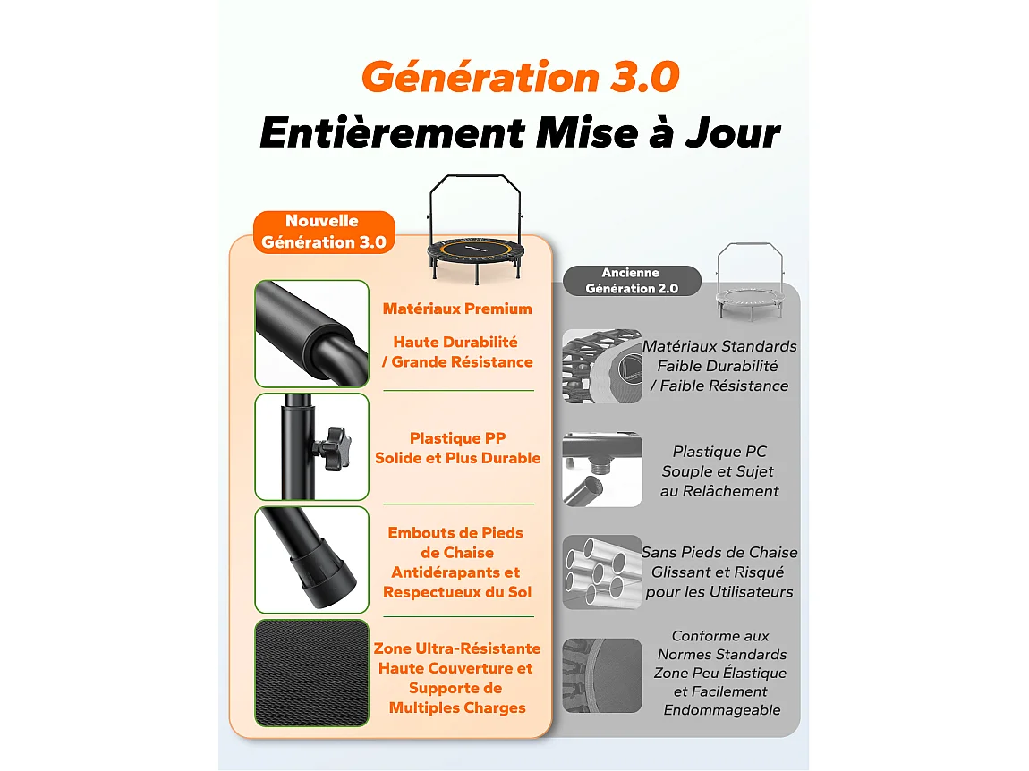 Trampoline Fitness Noir, MERACH, 102 cm, Pliable pour Enfants/Adultes, Intérieur/Extérieur, Charge Max 150 kg, avec Poignées Réglables