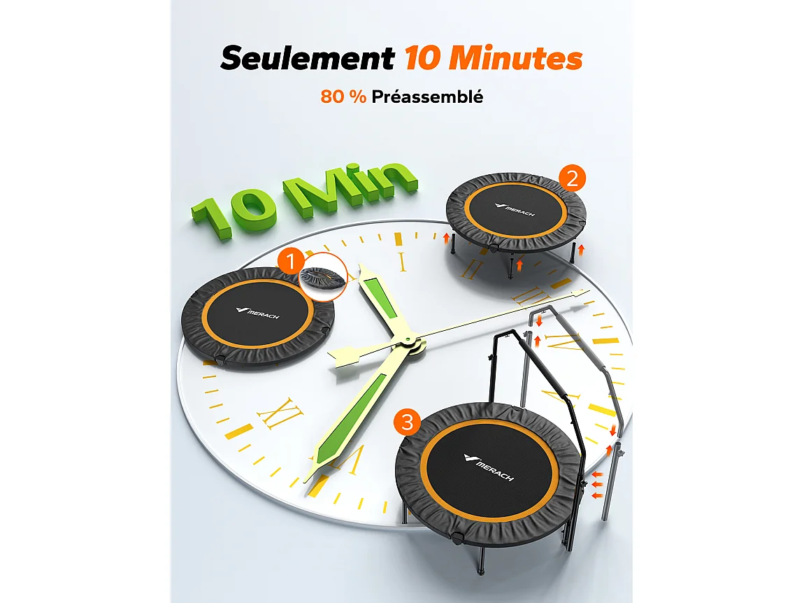 Trampoline Fitness Noir, MERACH, 102 cm, Pliable pour Enfants/Adultes, Intérieur/Extérieur, Charge Max 150 kg, avec Poignées Réglables