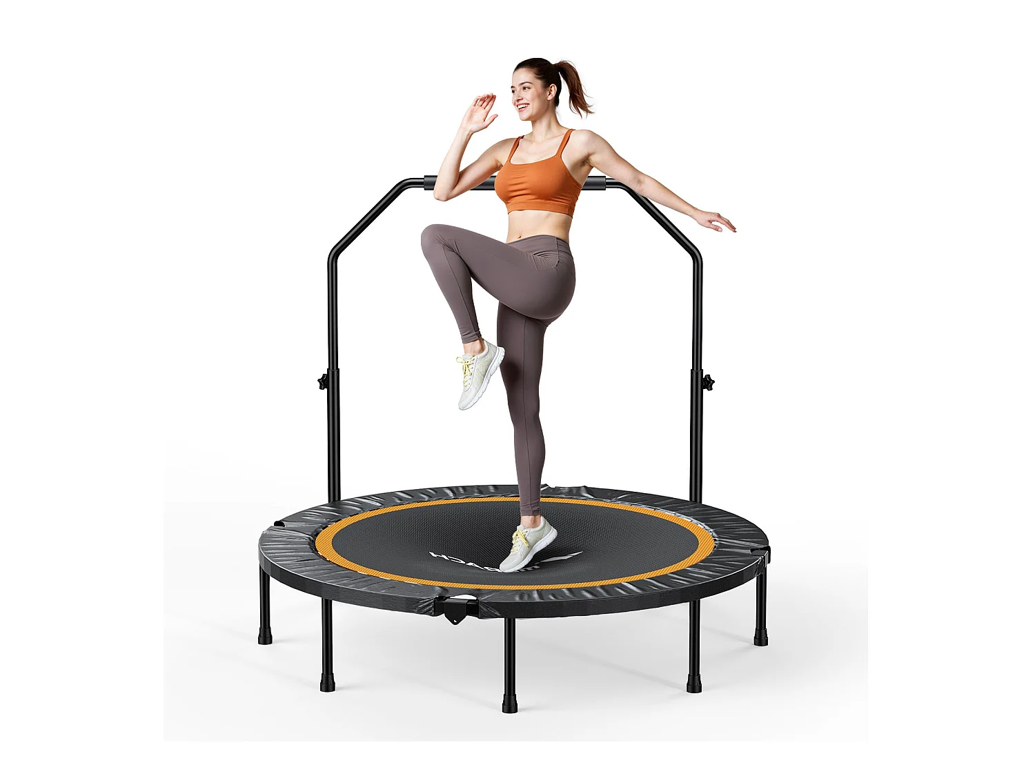 Trampoline Fitness Noir, MERACH, 122 cm, Pliable pour Enfants/Adultes, Intérieur/Extérieur, Charge Max 150 kg, avec Poignées Réglables
