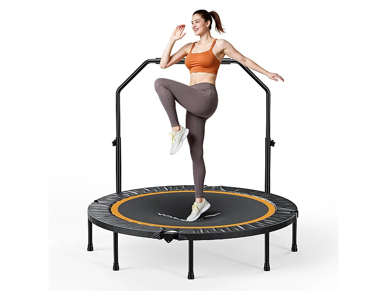 Trampoline Fitness Noir, MERACH, 122 cm, Pliable pour Enfants/Adultes, Intérieur/Extérieur, Charge Max 150 kg, avec Poignées Réglables