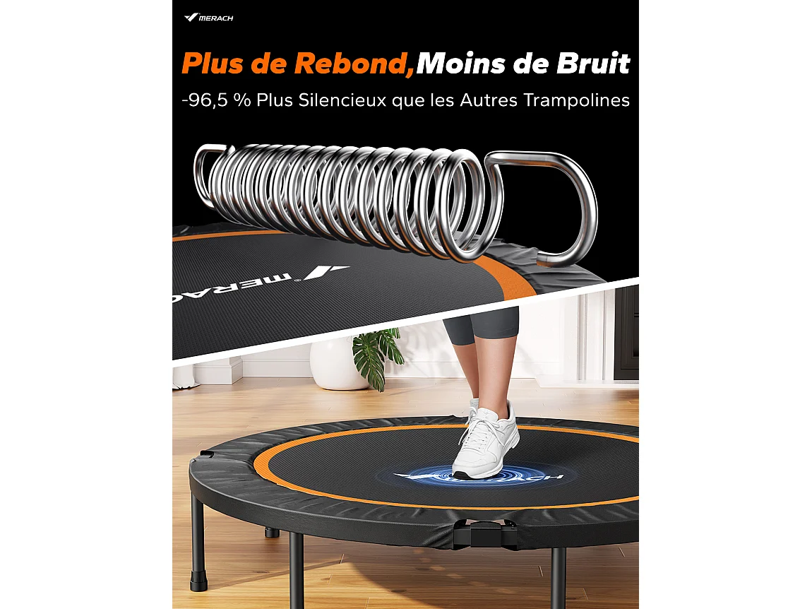 Trampoline Fitness Noir, MERACH, 122 cm, Pliable pour Enfants/Adultes, Intérieur/Extérieur, Charge Max 150 kg