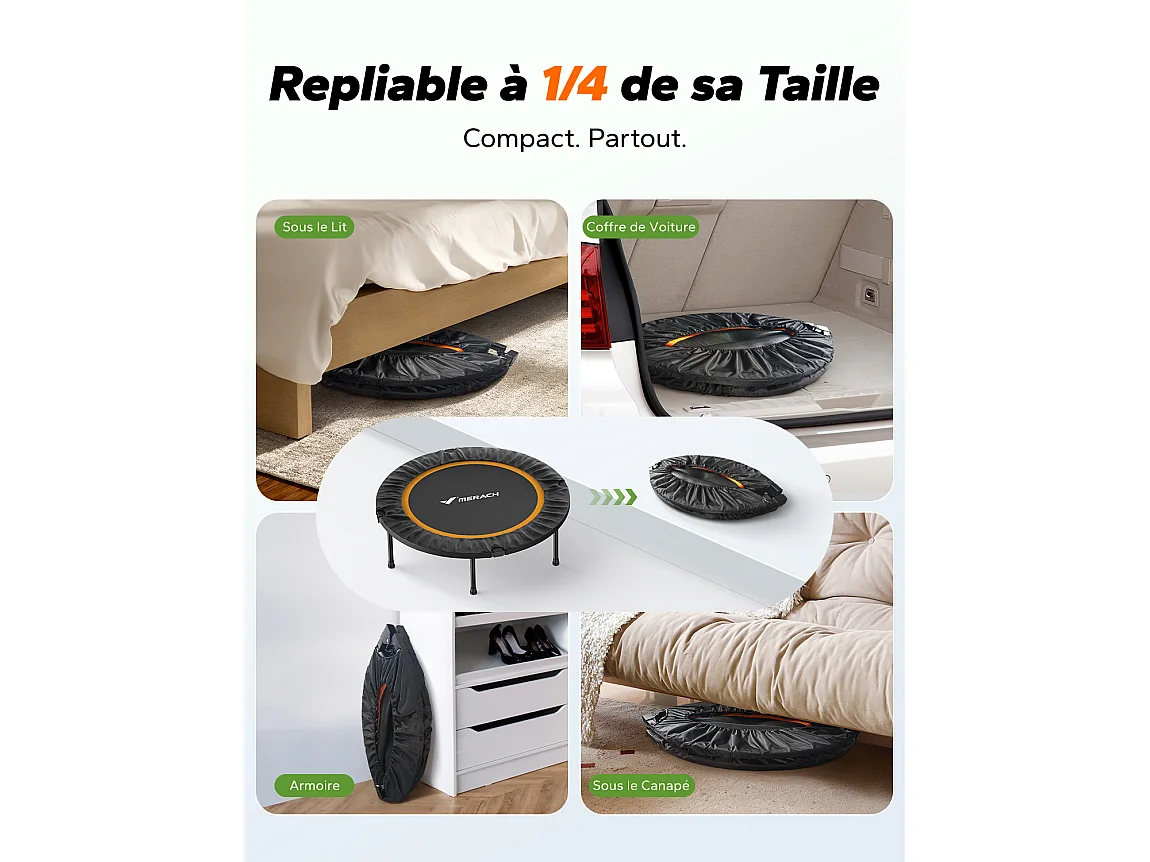 Klappbares Fitness-Trampolin Ø102 cm – Bungee-Rebounder, leise & robust, bis 150 kg, Indoor/Outdoor, ideal für Erwachsene & Kinder, Ohne Griff