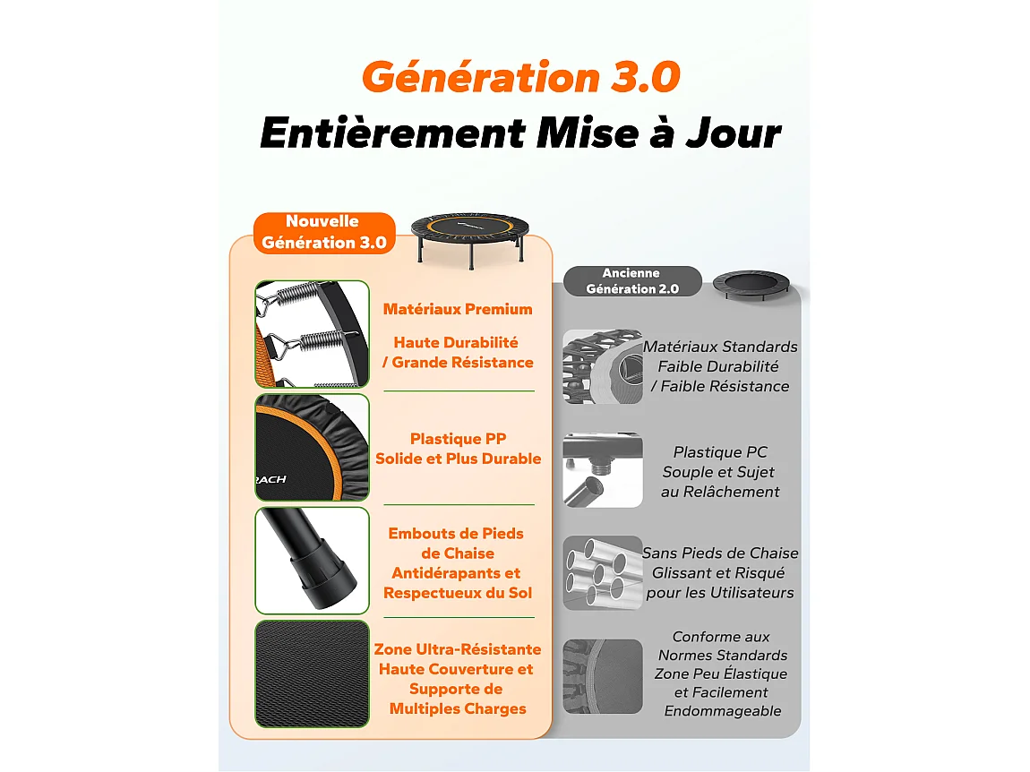 Trampolino fitness nero, MERACH, 102 cm, pieghevole per bambini/adulti, interno/esterno, carico max 150 kg