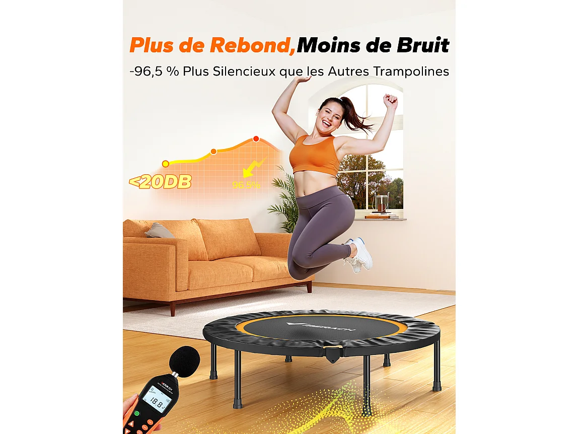 Trampolino fitness nero, MERACH, 102 cm, pieghevole per bambini/adulti, interno/esterno, carico max 150 kg