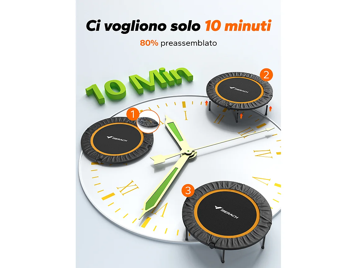 Trampolino fitness nero, MERACH, 102 cm, pieghevole per bambini/adulti, interno/esterno, carico max 150 kg