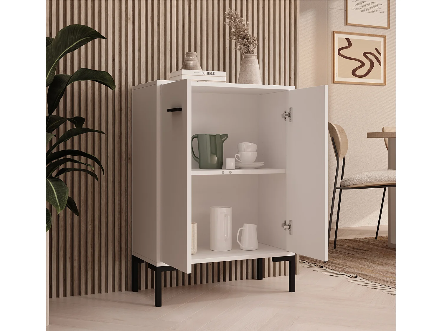 Bahut Buffet bas pour Salon Salle à manger en Blanc 60x30x84cm Lander L15