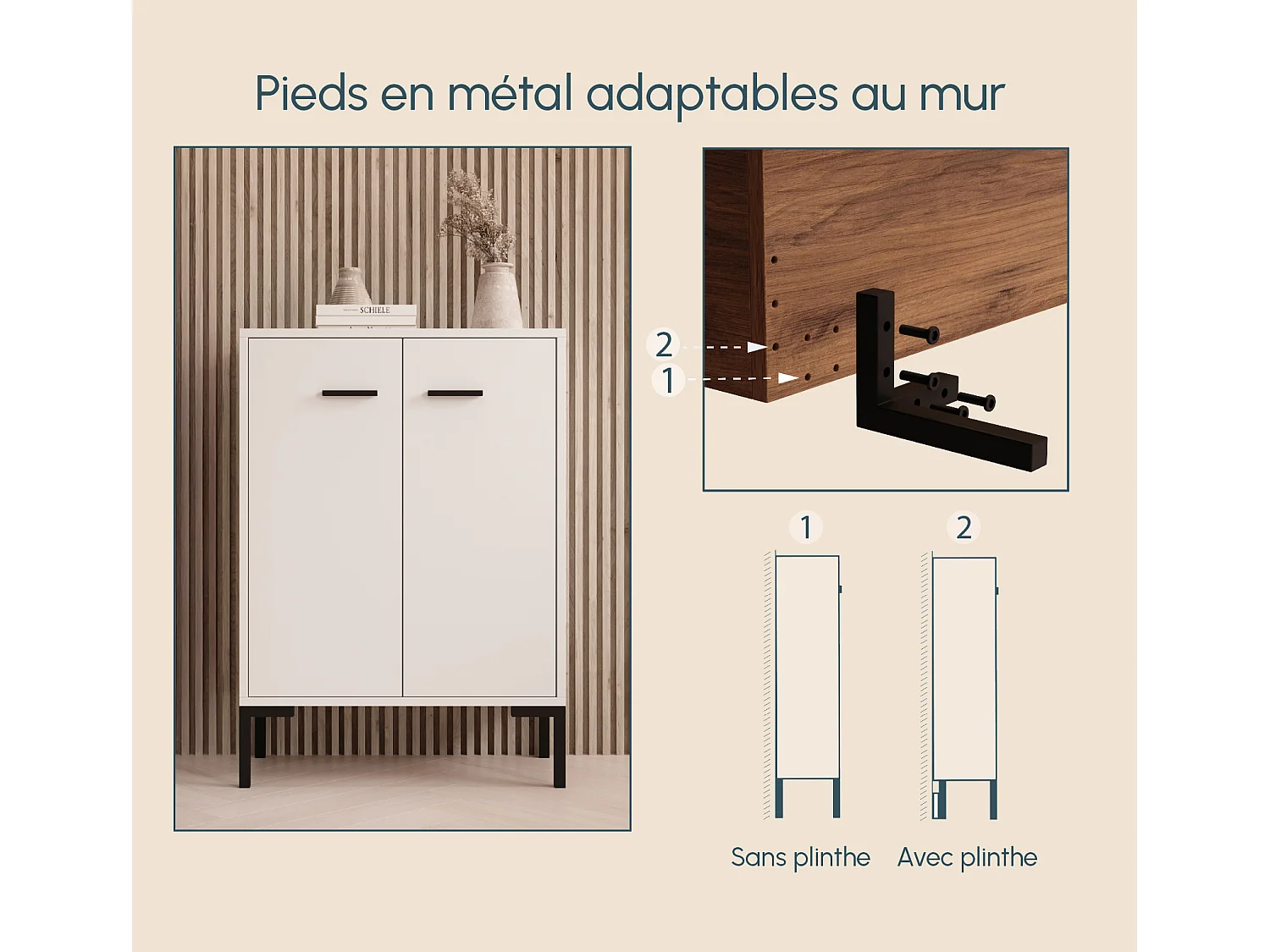 Bahut Buffet bas pour Salon Salle à manger en Blanc 60x30x84cm Lander L15