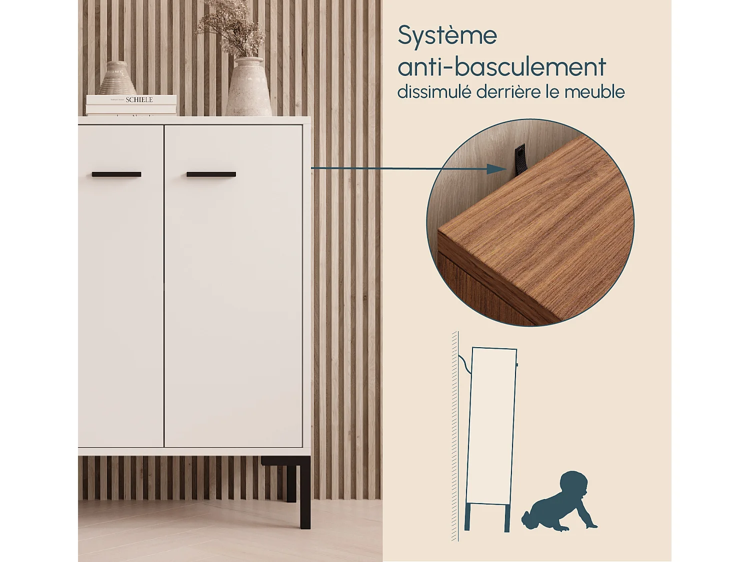 Bahut Buffet bas pour Salon Salle à manger en Blanc 60x30x84cm Lander L15