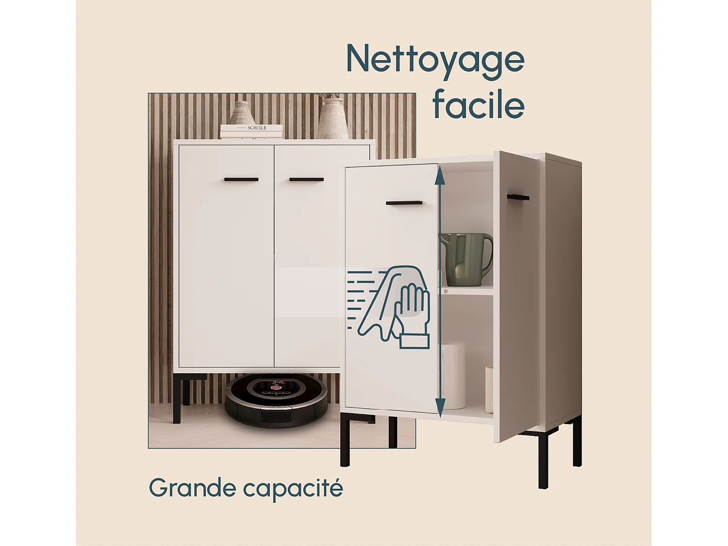 Bahut Buffet bas pour Salon Salle à manger en Blanc 60x30x84cm Lander L15