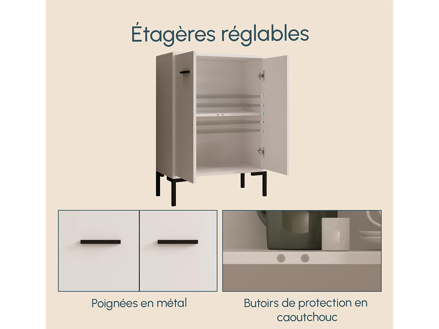 Bahut Buffet bas pour Salon Salle à manger en Blanc 60x30x84cm Lander L15