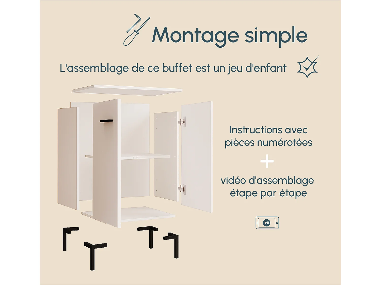 Bahut Buffet bas pour Salon Salle à manger en Blanc 60x30x84cm Lander L15