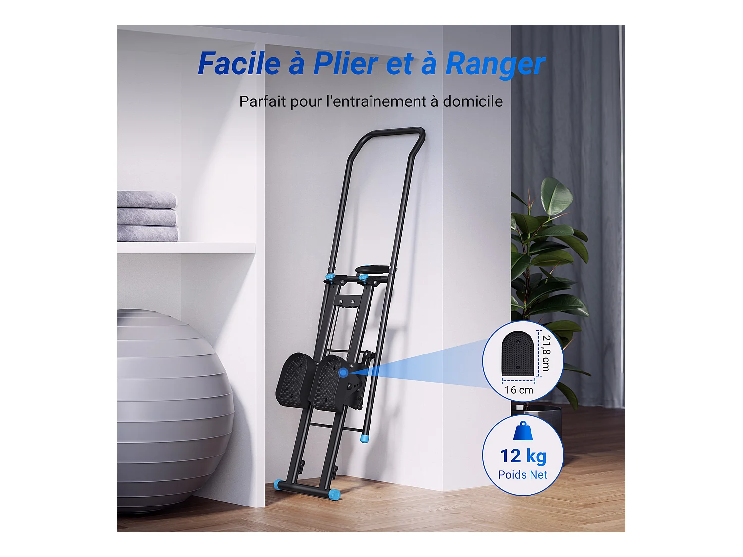 Stepper escalier pliable vertical MERACH, avec résistance réglable à 2 niveaux, pédales ajustables à 3 positions, écran LCD, 136 kg
