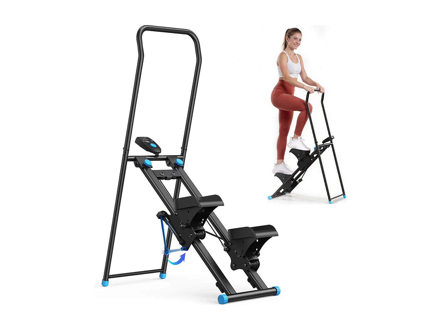 Stepper scala pieghevole verticale MERACH, con resistenza regolabile a 2 livelli, pedali regolabili su 3 posizioni, schermo LCD, 136 kg