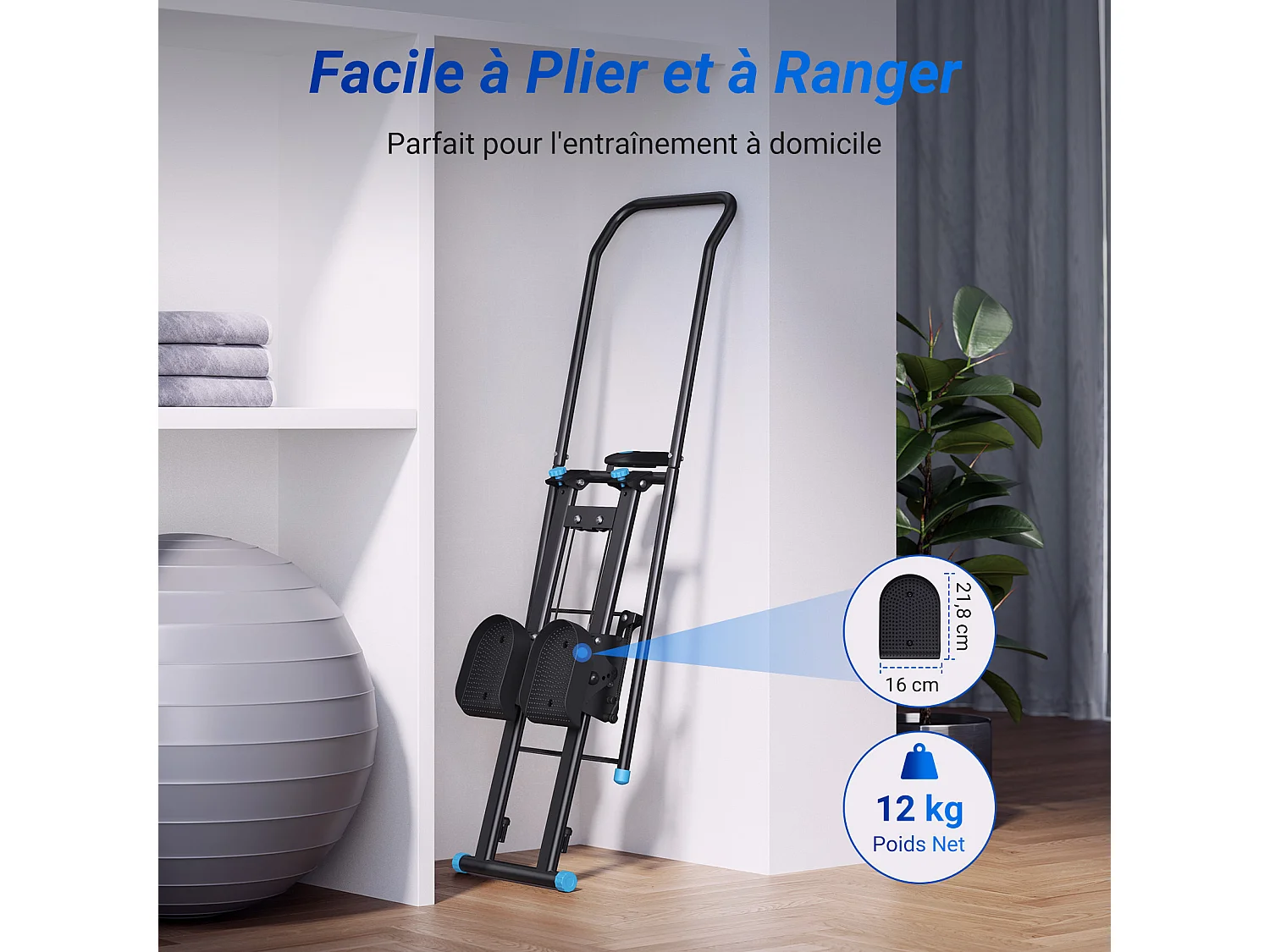 Stepper scala pieghevole verticale MERACH, con resistenza regolabile a 2 livelli, pedali regolabili su 3 posizioni, schermo LCD, 136 kg