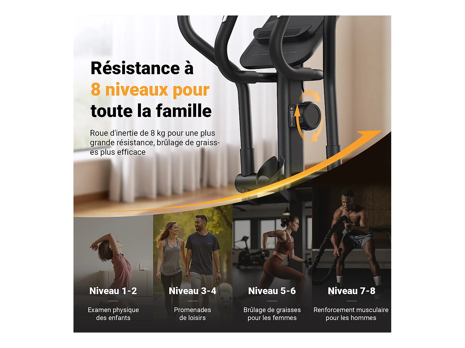 Vélo Elliptique - Merach, Pour Maison, 8 Niveaux De Résistance, Réglage Manuel, Avec Moniteur, App Connecté