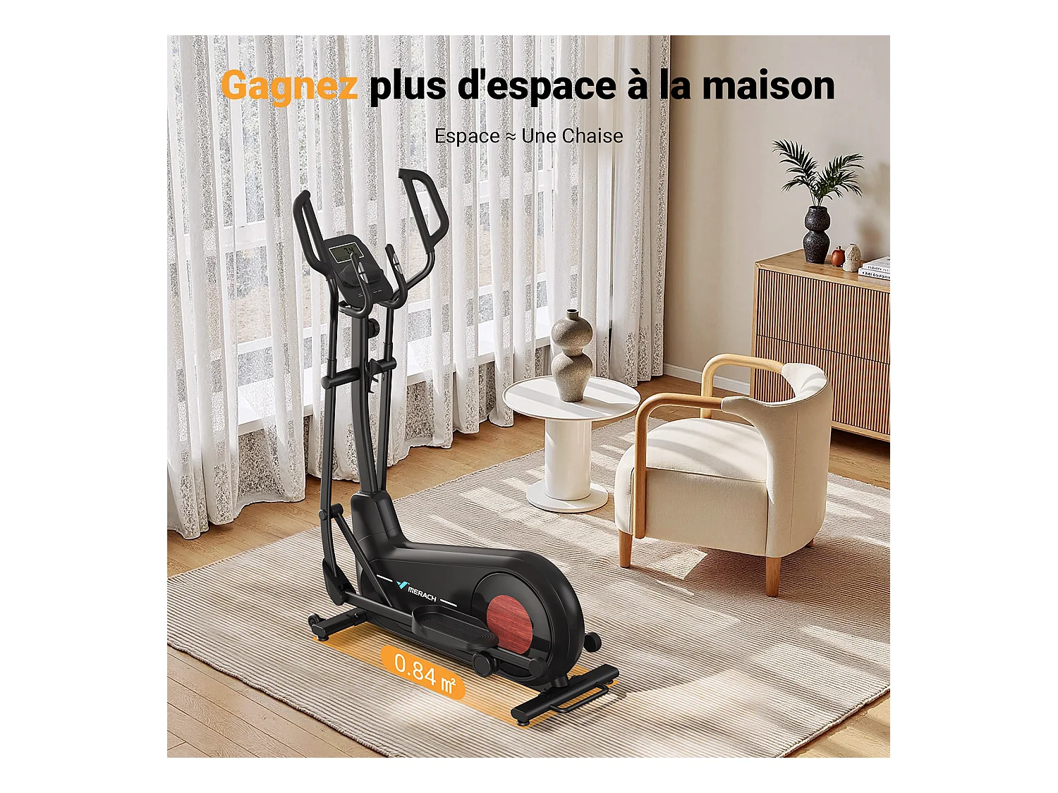 Vélo Elliptique - Merach, Pour Maison, 8 Niveaux De Résistance, Réglage Manuel, Avec Moniteur, App Connecté