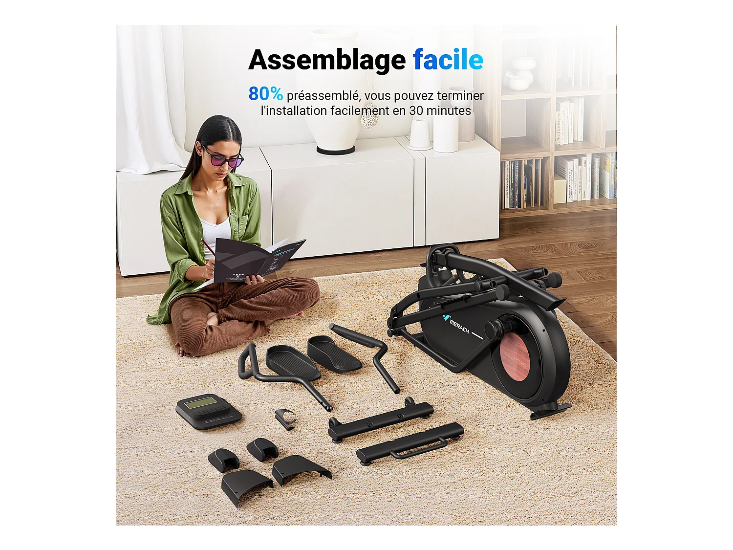 Vélo Elliptique - Merach, Pour Maison, 8 Niveaux De Résistance, Réglage Manuel, Avec Moniteur, App Connecté