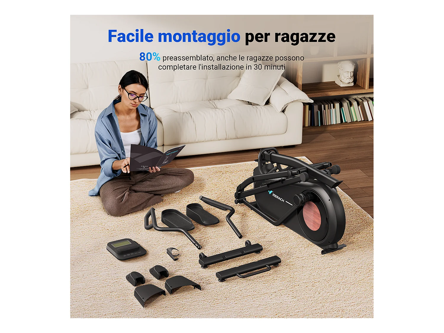 Vélo Elliptique - Merach, Pour Maison, 8 Niveaux De Résistance, Réglage Manuel, Avec Moniteur, App Connecté