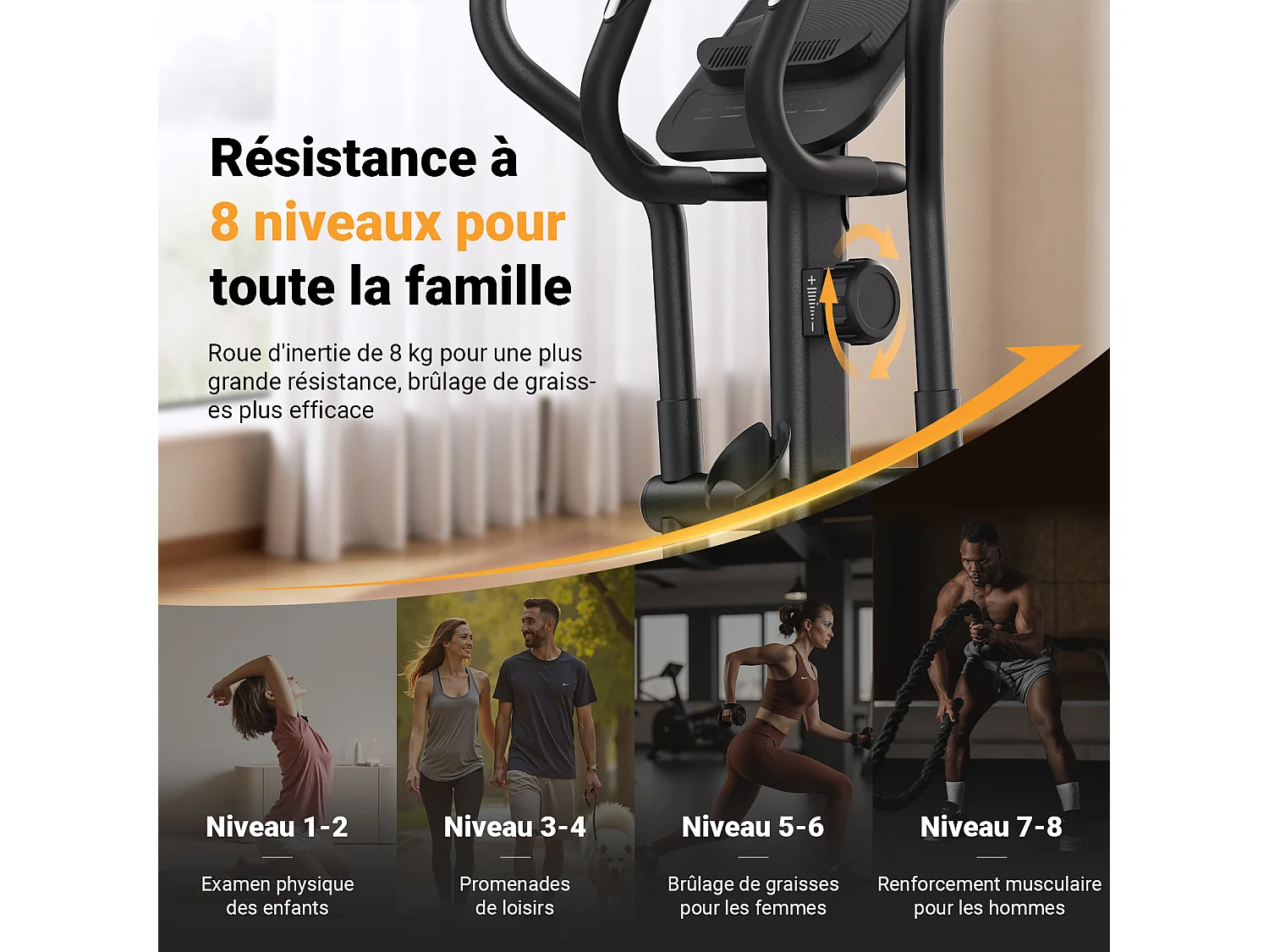 Cyclette ellittica - Merach, per casa, 8 livelli di resistenza, regolazione manuale, con monitor, app connessa