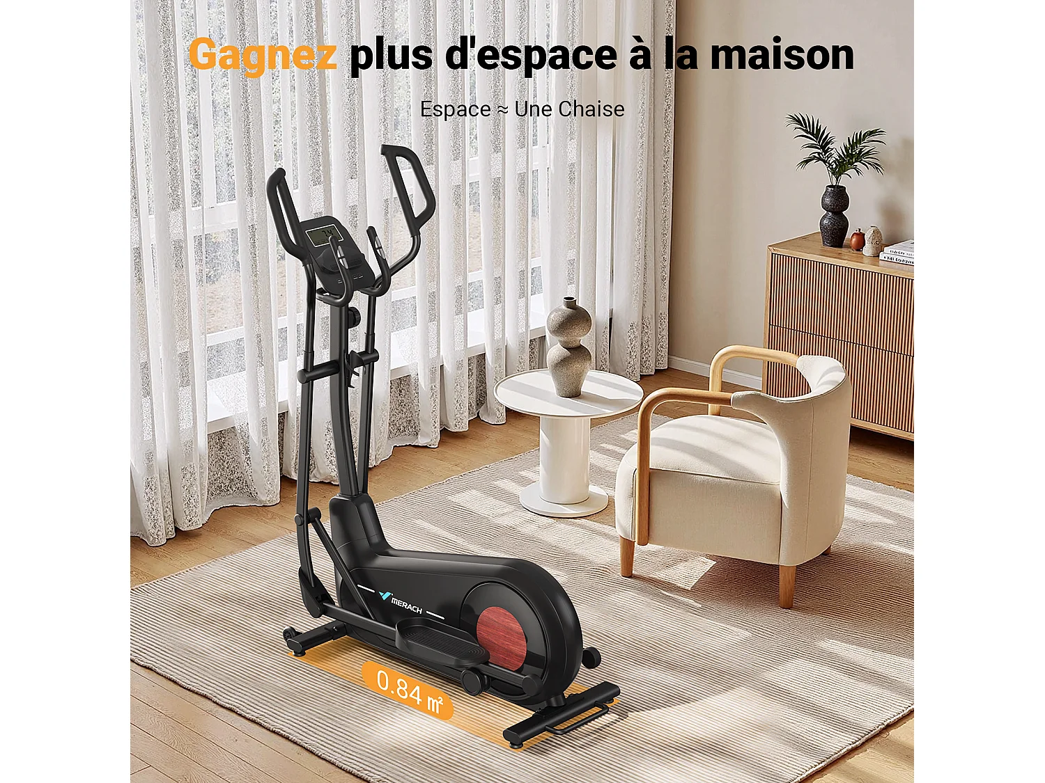 Cyclette ellittica - Merach, per casa, 8 livelli di resistenza, regolazione manuale, con monitor, app connessa